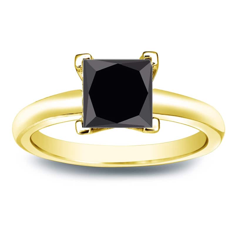 Auriya 14k Gold 2ctw Princess-cut Solitaire Black Diamond Engagement Ring - Yellow - 4