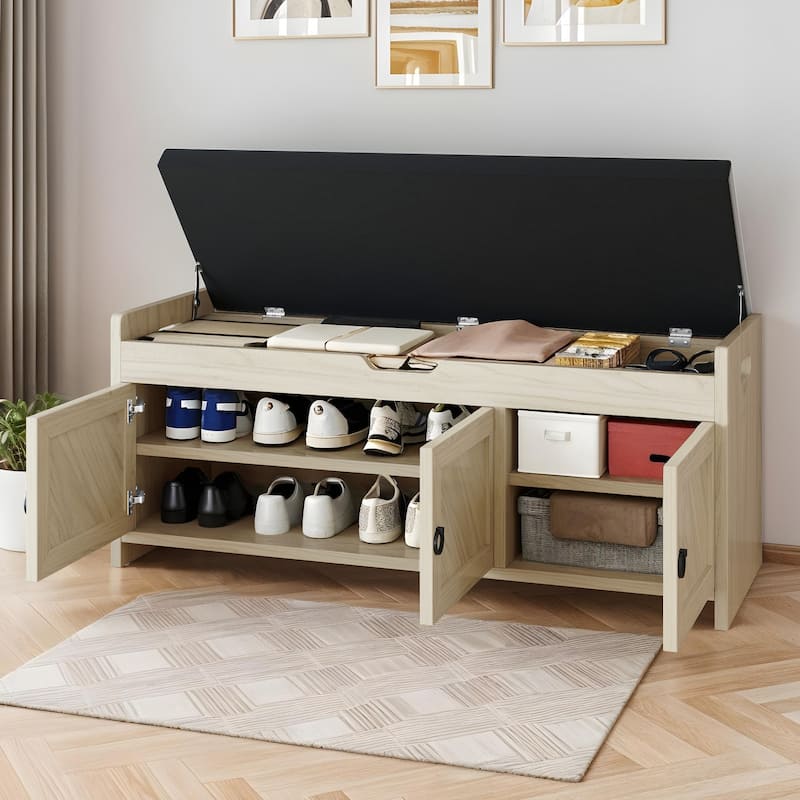 Moasis Shoe Storage Rack Cushioned Ottoman Bench with Lift Top for Hallway