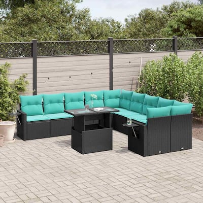 vidaXL Patio Sofa Set with Cushions and Table Outdoor 11 Piece Poly Rattan - 24.4 x 24.4 x 27.2