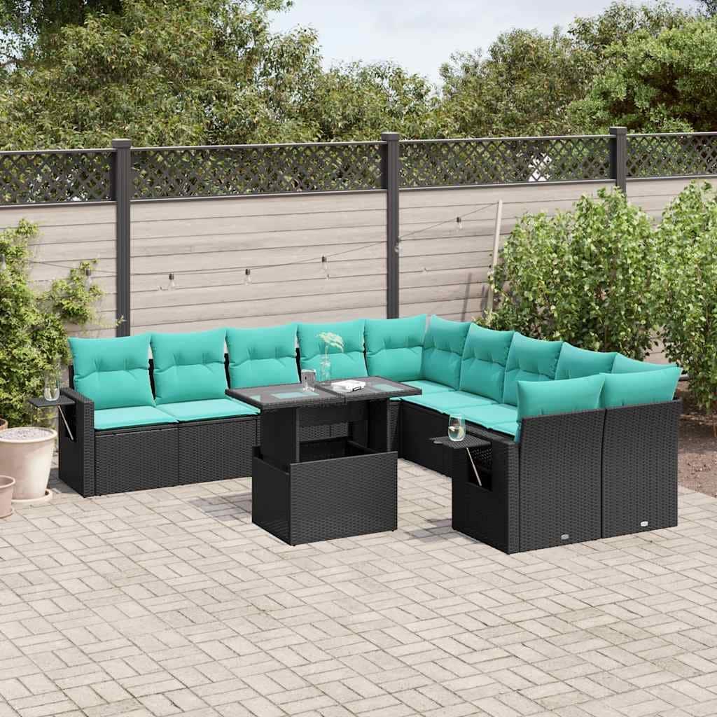 vidaXL Patio Sofa Set with Cushions and Table Outdoor 11 Piece Poly Rattan - 24.4 x 24.4 x 27.2
