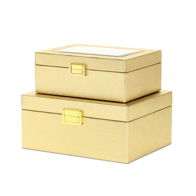 Woven Pattern Storage Box Set - 10.25" - Gold - Set of 2