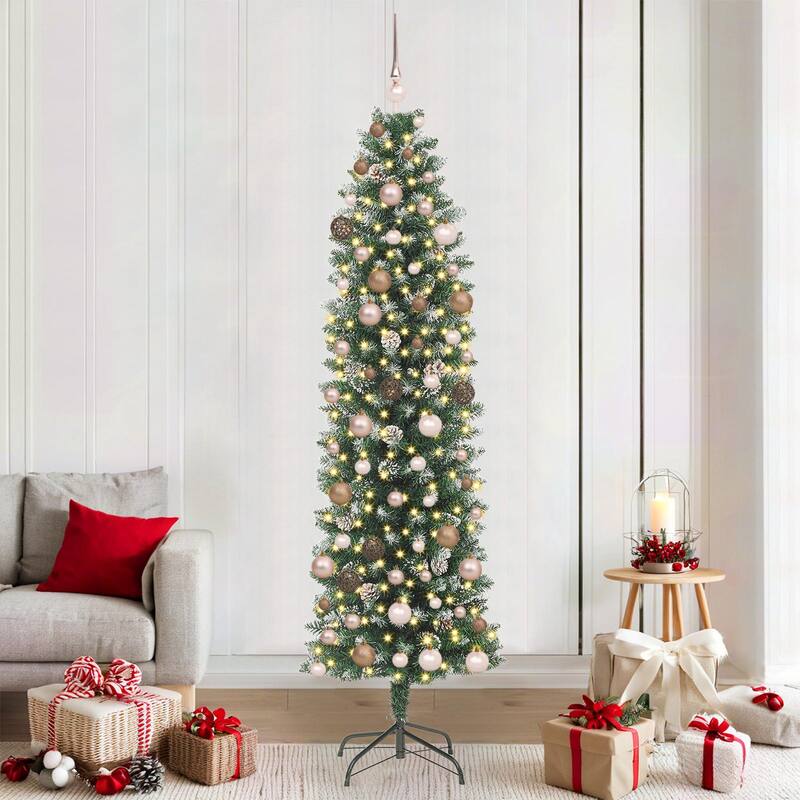 vidaXL Christmas Tree Party Decoration Artificial Slim Tree with Stand PVC - Green and White 82.7