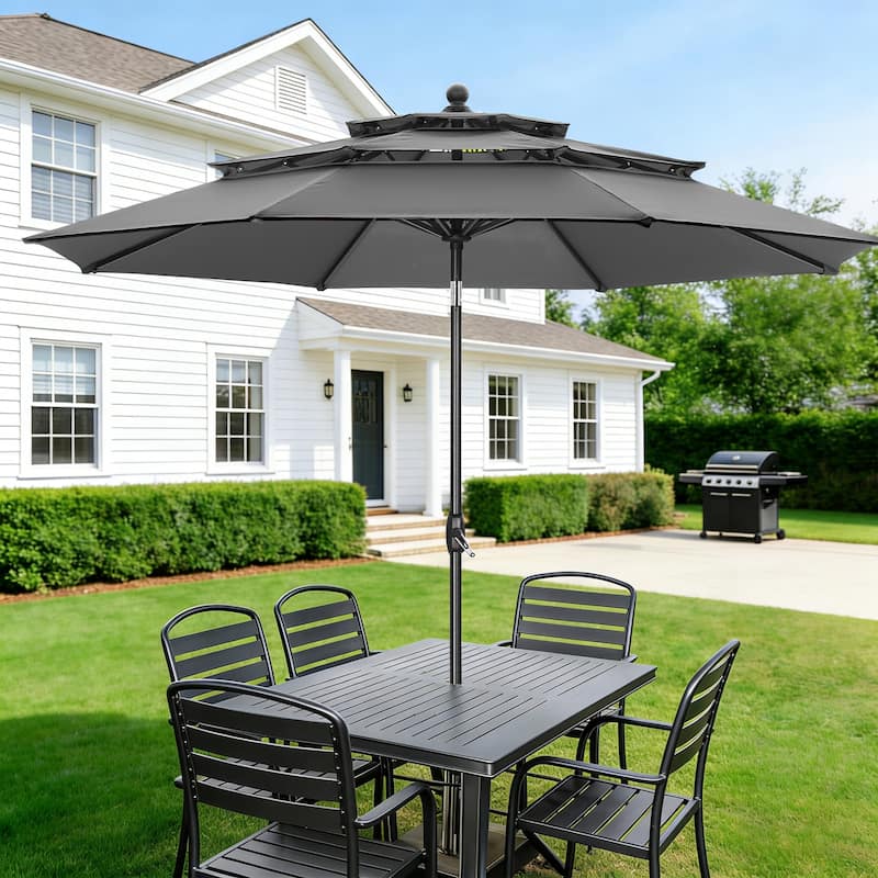 Ainfox 10 ft Patio Outdoor Umbrella with 3 Tiers and Crank Tilt Market Table Umbrella