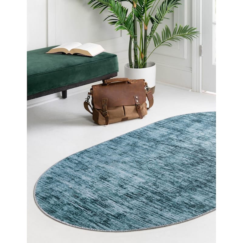 Contemporary Kayst Collection Area Rug - Teal - 7'6"x10'6" Oval