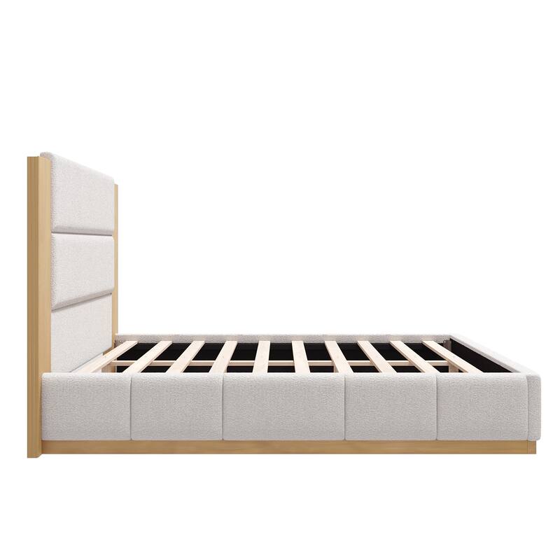 Velvet Upholstered Platform Bed Frame with 49" High Headboard, Stable Solid Wood Base, Wooden Slat Support, Noise-Free Structure