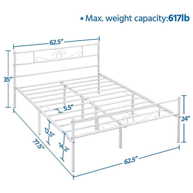 Yaheetech Graceful Scroll Bed Metal-Framed Bed with Footboard
