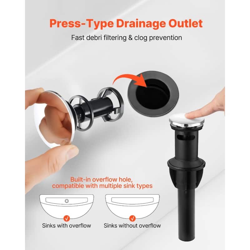 Chrome Stainless Steel Single Handle Kitchen Faucet with Press Drain - 6.30 x 5.12 x 9.06 inch