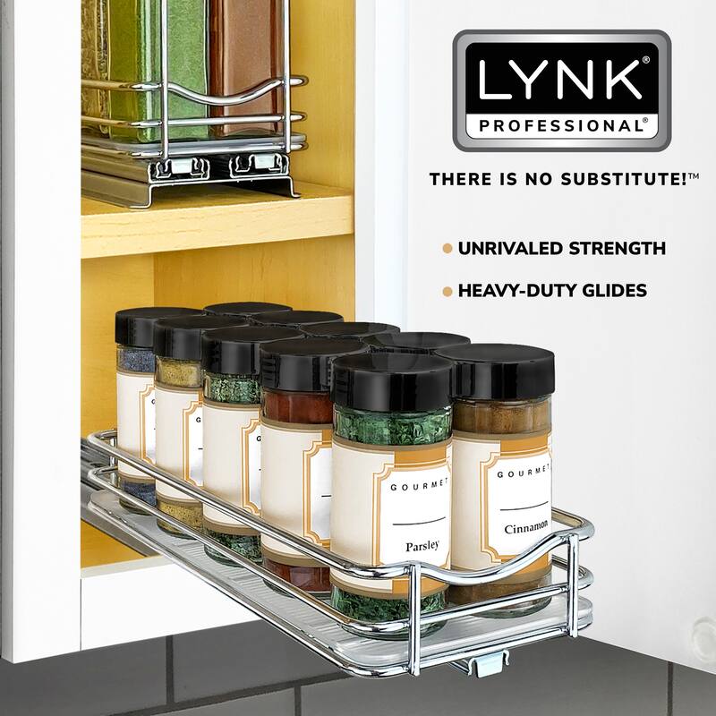 LYNK PROFESSIONAL® Pull Out Spice Rack Organizer for Cabinet - 4-1/4 inch Wide - Lifetime Limited Warranty - Chrome