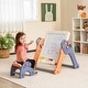 preview thumbnail 3 of 7, 6-In-1 Folding Kids Art Easel with Reversible Building Block Tabletop - 28” x 25.5” x 27”