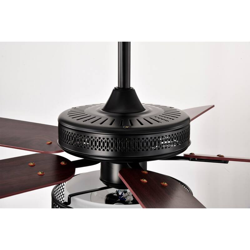 Matte Black Lighted Ceiling Fan Wooden 5-Blade with Remote