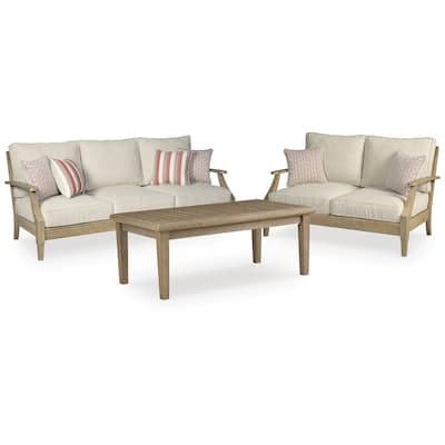 Signature Design by Ashley Clare View Beige Outdoor Sofa and Loveseat with Coffee Table - 81"W x 35"D x 32"H