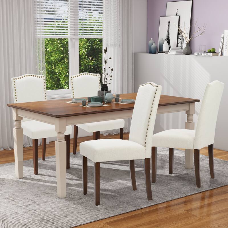 Dining Chairs Set of 2/4/6 , Modern Upholstered High-end Dining Room Chair with Nailhead Back Solid Wood Legs, Fabric Side Chair