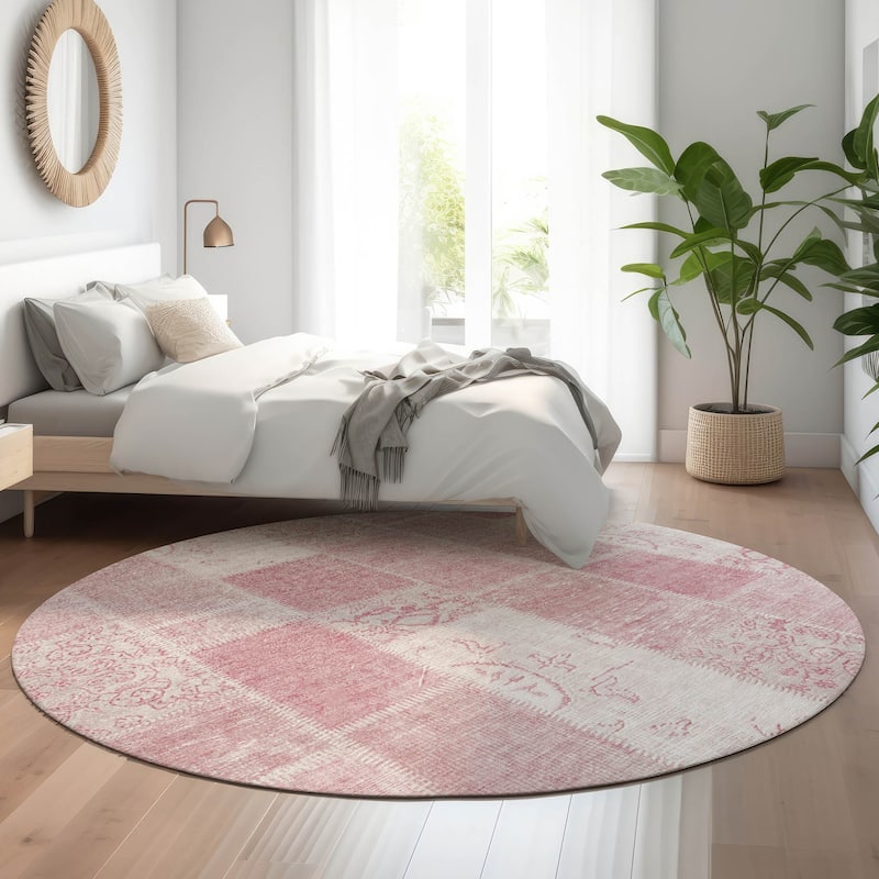 Premium Washable Super Soft Vintage Boho Mayfield Rug - Pink - 8' x 8' - Round