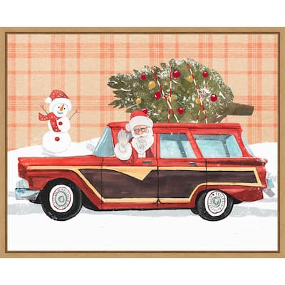 Santa on Wheels I by Annie Warren (28 x 23 in.), Framed Canvas Wall Art Print - Sylvie Natural