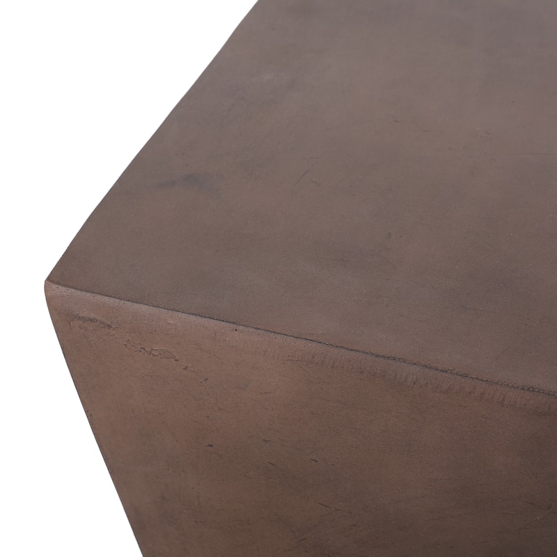 Roomfitters Outdoor Lightweight Concrete Side Table, Modern Geometric Accent Patio End Table, Brown Finish