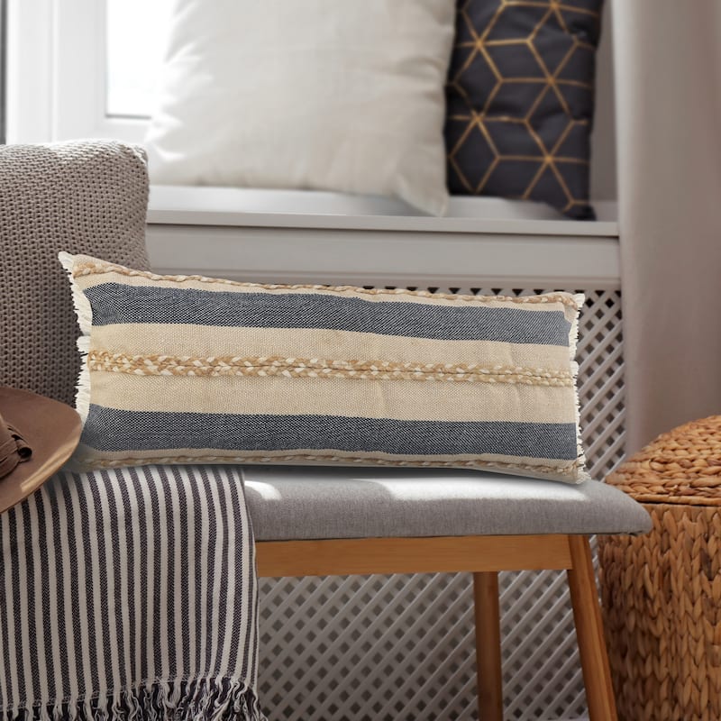 Sevita Atlantis Coastal Striped Throw Pillow with Jute Braiding and Fringe