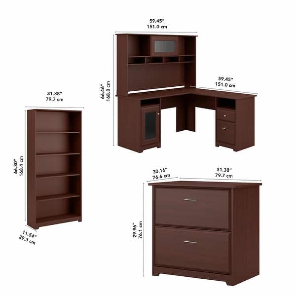 dimension image slide 10 of 12, Cabot 60W L-Desk with Hutch, Cabinet and Bookcase by Bush Furniture