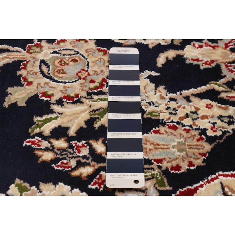 ECARPETGALLERY Hand-knotted Nain Dark Navy Silk, Wool Rug - 6'0 x 9'0