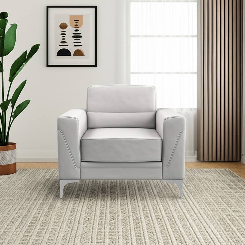 HomeRoots 35" Light Gray and Silver Faux Leather Arm Chair - 35.04 in. x 35.04 in. x 40.74 in. - 35.04 in. x 35.04 in.  x 40.74 in.
