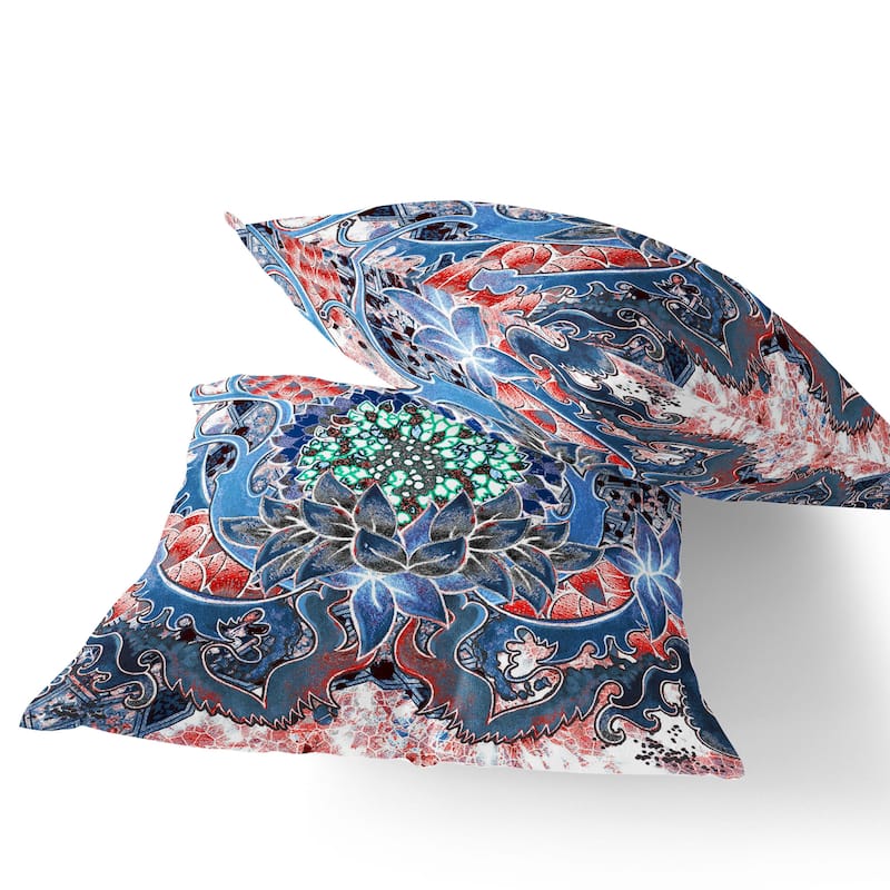 HomeRoots Set of Two 16" X 16" Blue and Pink Blown Seam Floral Indoor Outdoor Throw Pillow - 16.00' X '16.00' X '5.00
