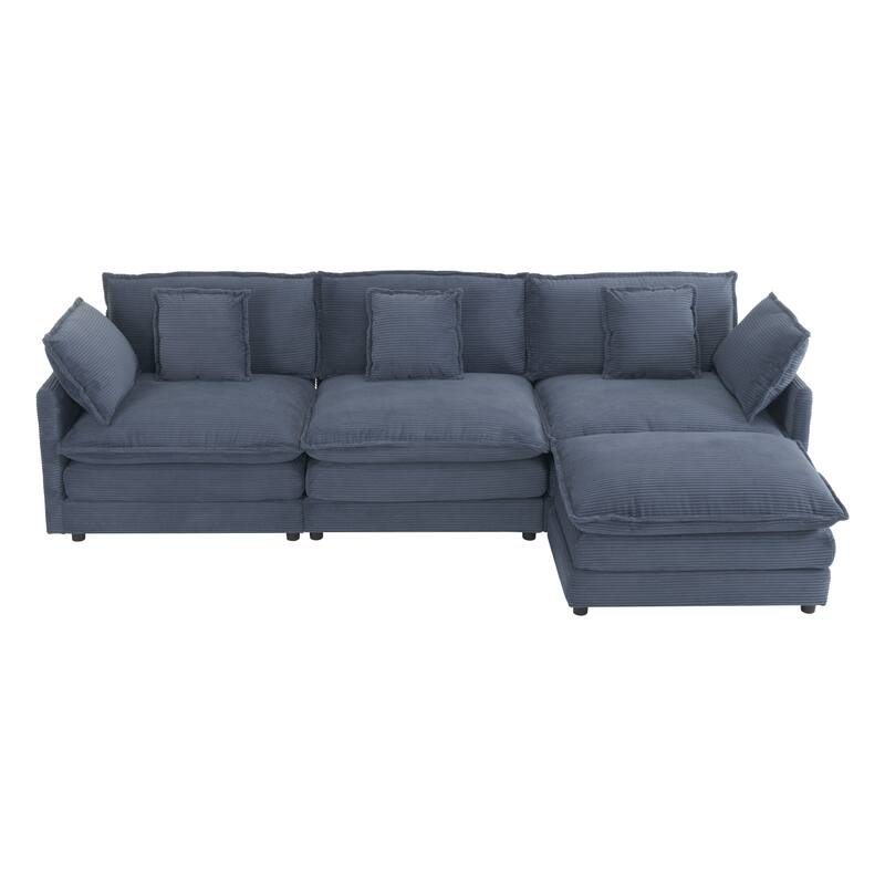 112.6" Corduroy Upholstered L-Shaped Modular Sectional Sofa with Side Storage Pockets