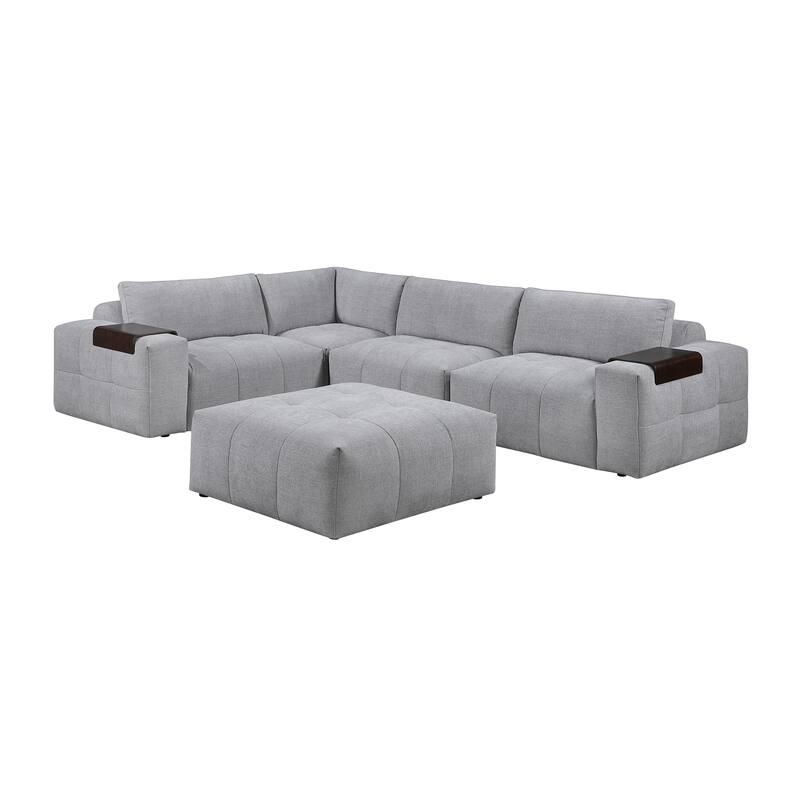Mackay 143" Textured 5-Piece Modular Sectional Sofa with Ottoman - Gray