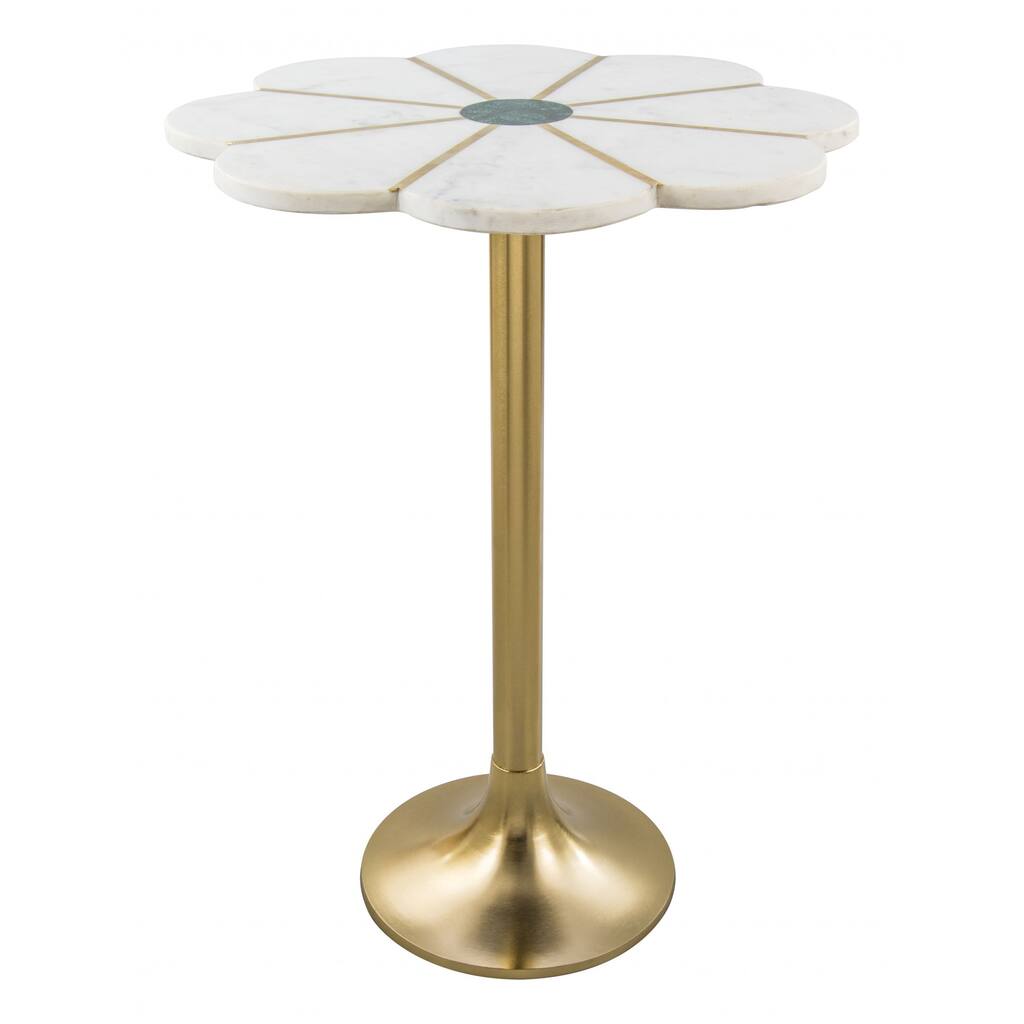 Flower Shape White and Gold Marble Side Table - 18 W x 23.5 D x 18 H
