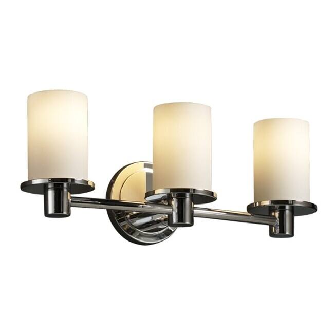 Justice Design Fusion Rondo 3-light Polished Chrome Bath Bar, Opal Cylinder - Flat Rim Shade - 3-light Opal Polished Chrome Bath Bar