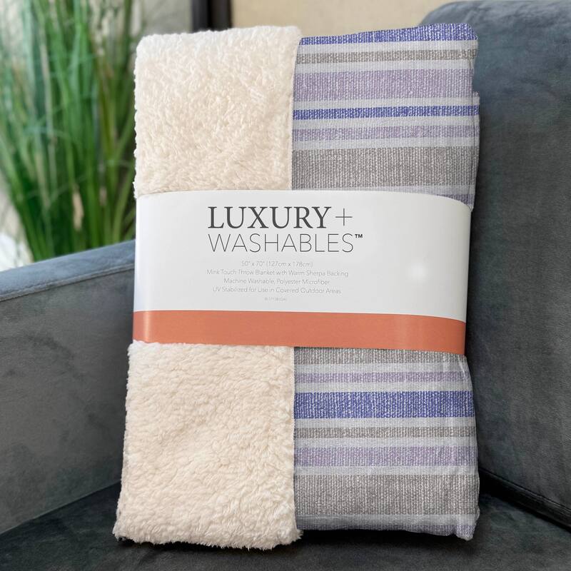 Premium Machine Washable Modern Stripe Sherpa Throw Blanket