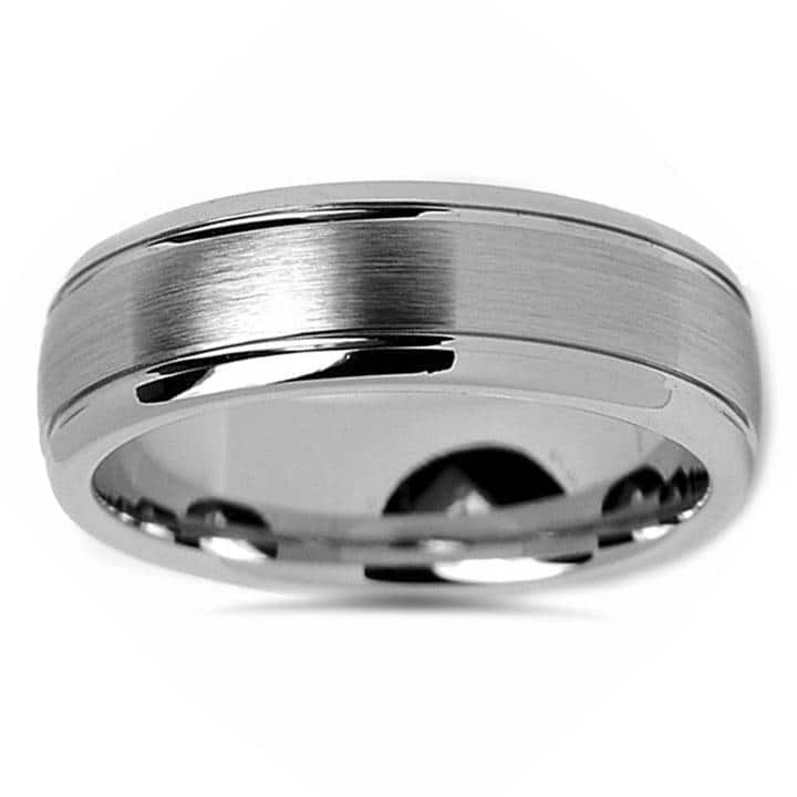 7mm Brushed Mens Wedding Band White Gold