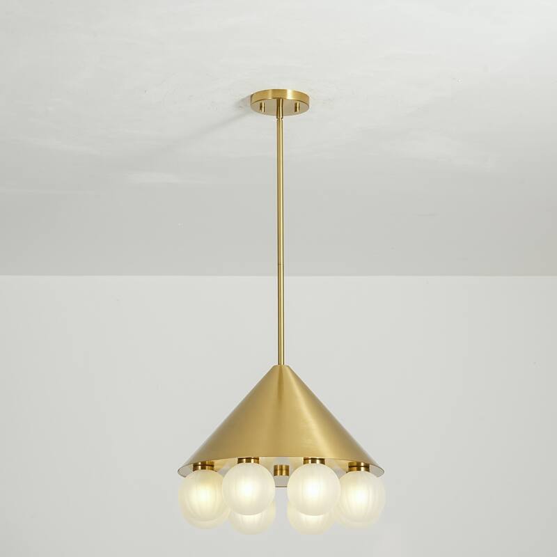 8-Light Modern Metal & Glass Pendant with Sanded Striped Glass Balls for Living Room - 8 Light - 8 Light - Gold