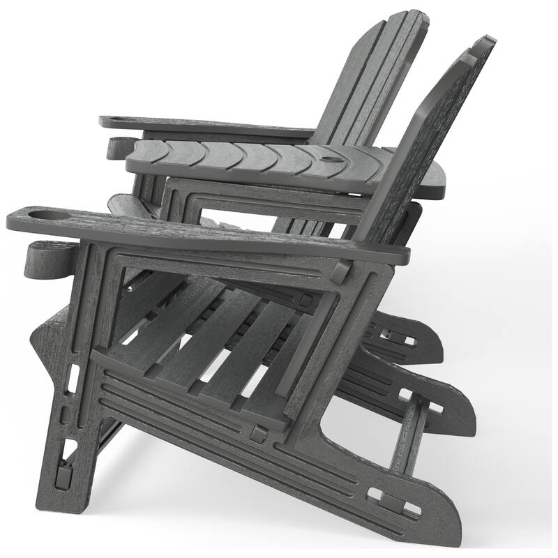 Polytrends Coastline Outdoor Poly Adirondack Chair Set with Connecting Tray & Cup Holder