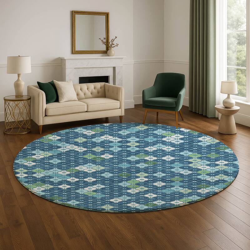 Premium Washable Super Soft Modern Mosaic Mayfield Rug - 8' x 8' - Navy