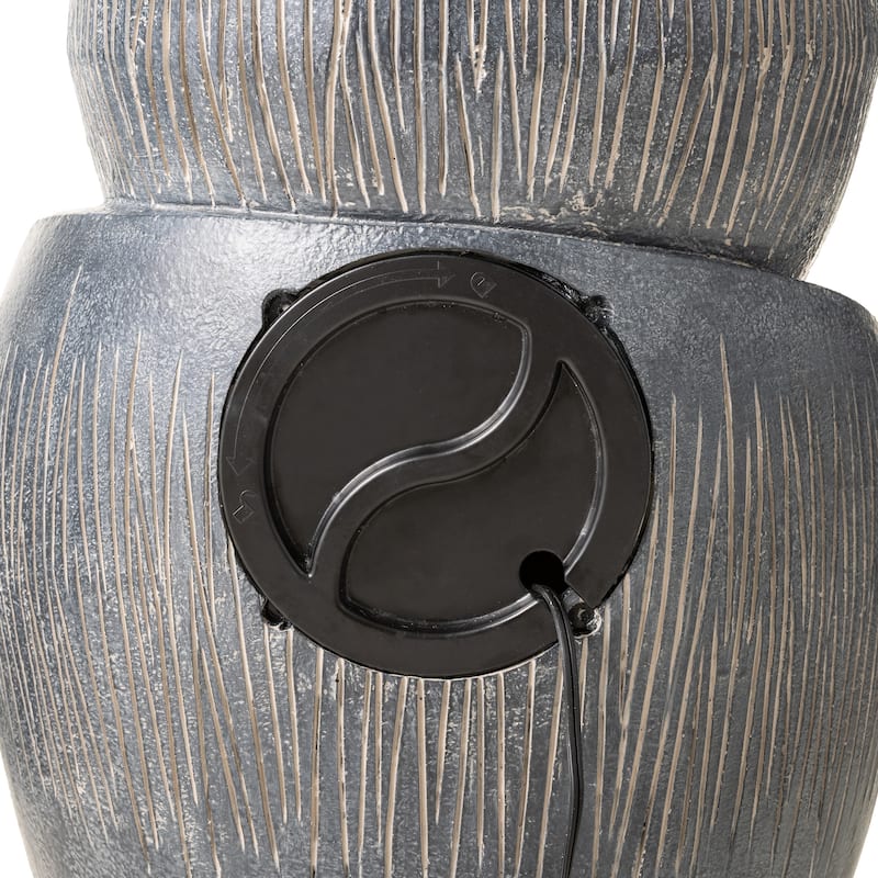 Glitzhome 34"H 4-Tiered Pre-lit Zen-Style Alms Bowl Polyresin Indoor Outdoor Floor Fountain