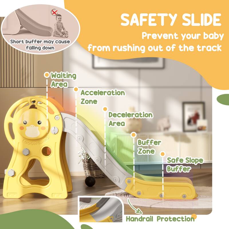 3-in-1 Duck-Shaped Fun Kids Slide with Basketball Hoop and Climber for Outdoor and Indoor Toy - 58.7" L x 26.4" W x 30.7" H