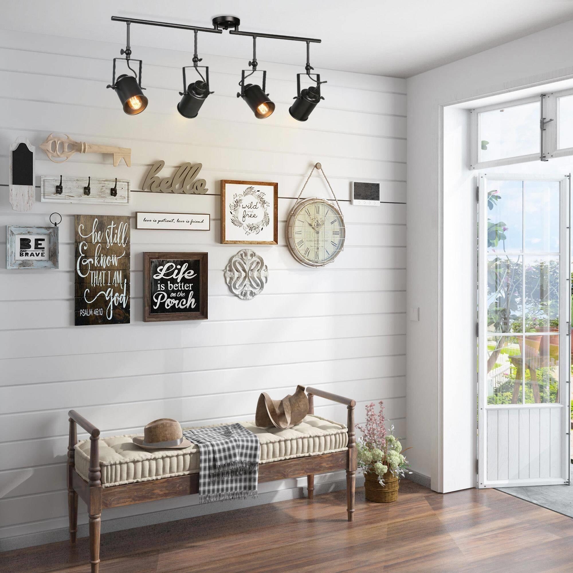 SEEBLEN 4 Light Black Wood Track Lighting Fixtures Farmhouse Directional Ceiling Spotlight With Rotatable Light Head Kitchen Track Lighting For Dining Room