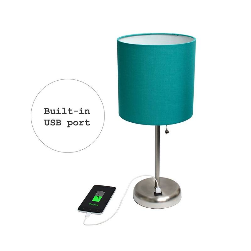 White Stick Lamp with USB charging port and Fabric Shade