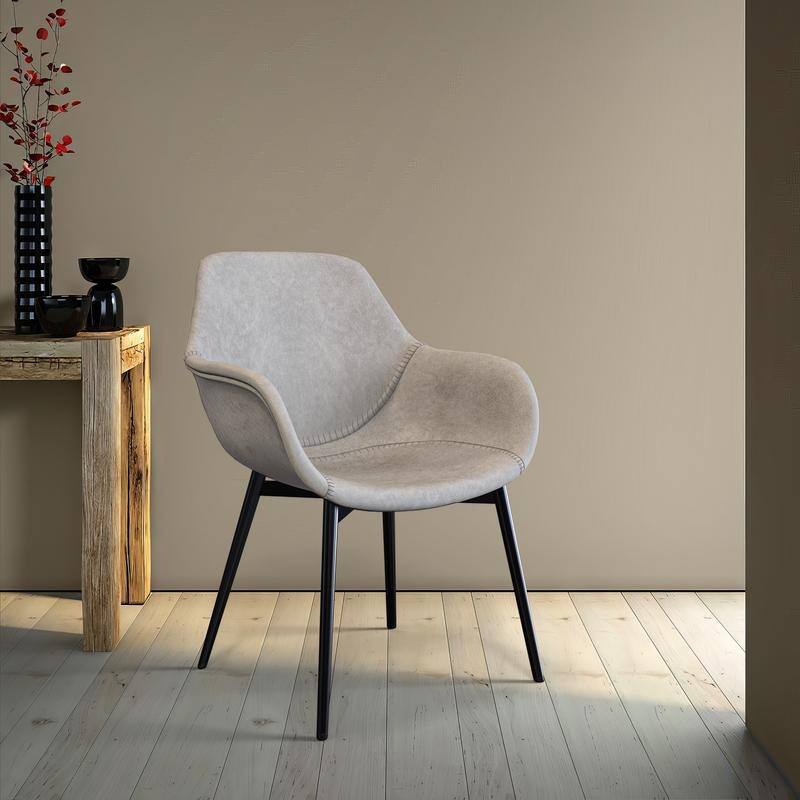 Markley Mid-Century Modern Upholstered Distressed Leather Dining Chair with Comfy Curved Seat & Strong Powder-Coated Metal Legs