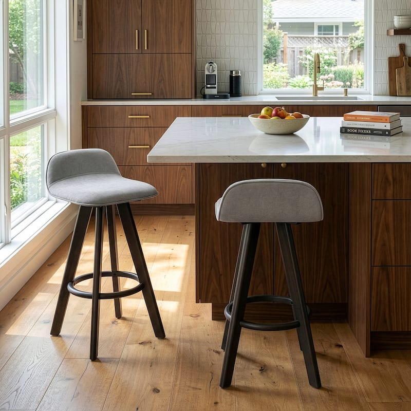 Set of 2 Asta Black Rubberwood Counter Stool with Low Back Fabric Seat