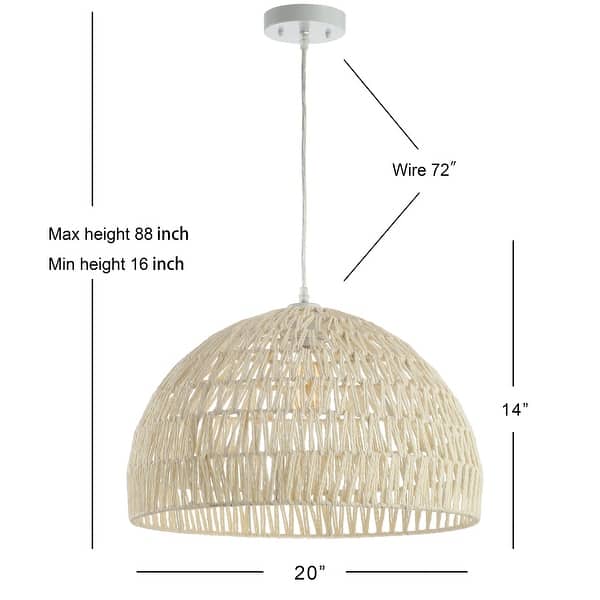 dimension image slide 1 of 19, Jigu 1-Light Woven Rattan/Iron LED Pendant, by JONATHAN Y