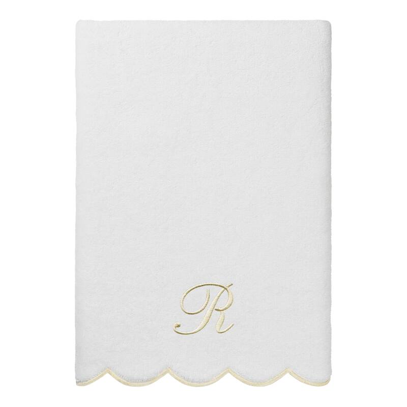 Authentic Hotel and Spa 100% Turkish Cotton Beige ADORNIA Scallop Personalized 3 Piece Towel Set - 3 Piece Set