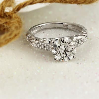 Auriya 14k Gold 2ct Round Moissanite and Diamond Engagement Ring 1/6ct TDW