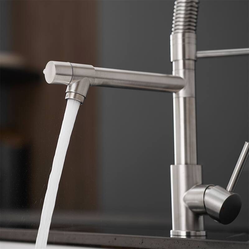Commercial Stainless Kitchen Faucet w/ Pull-Down Sprayer,Single Handle