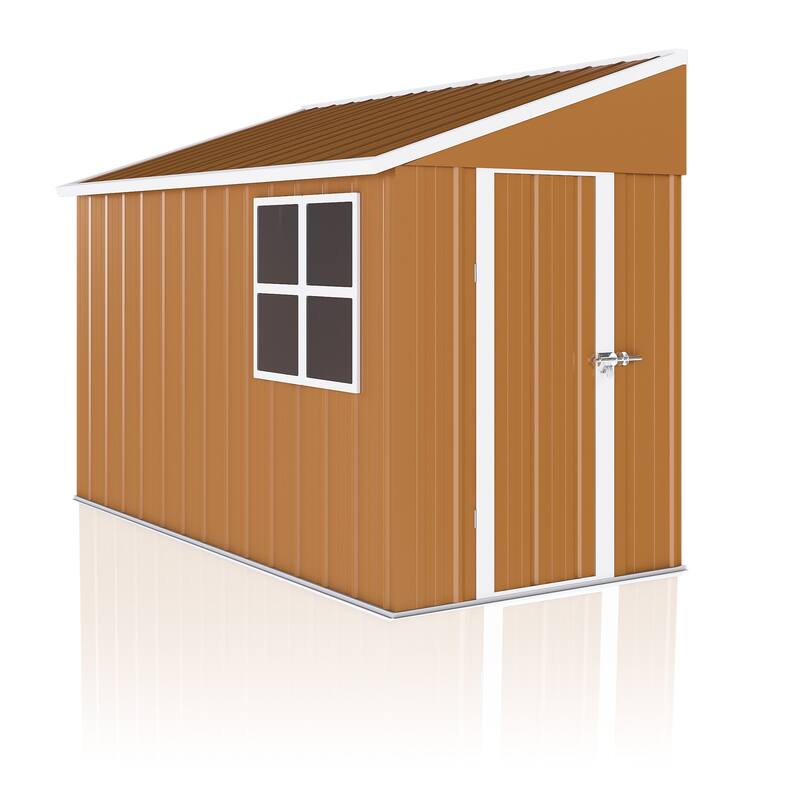 Roomfitters 8x4 FT Metal Storage Shed, Heavy Duty Garden Tool House with Double Doors and Ventilation, Brown