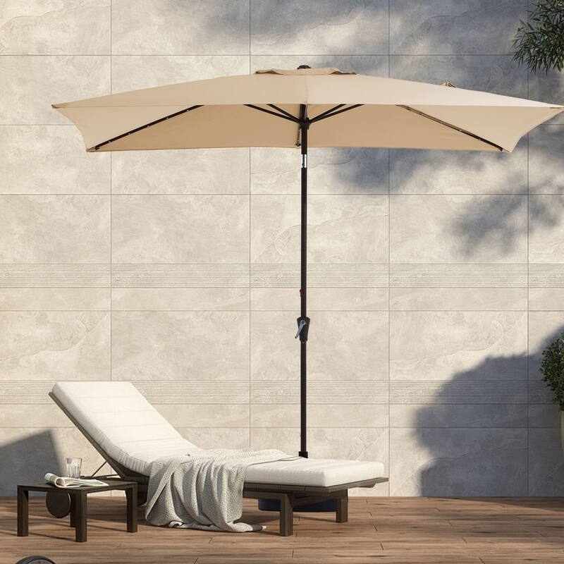 6.5*10ft Rectangular Patio Market Umbrella with LED Lights,Crank & Tilt