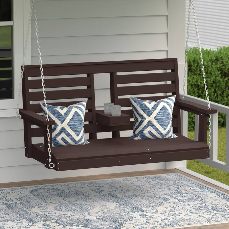 Nashville Poly 54 Inch Porch Swing with Folding Cup Holder