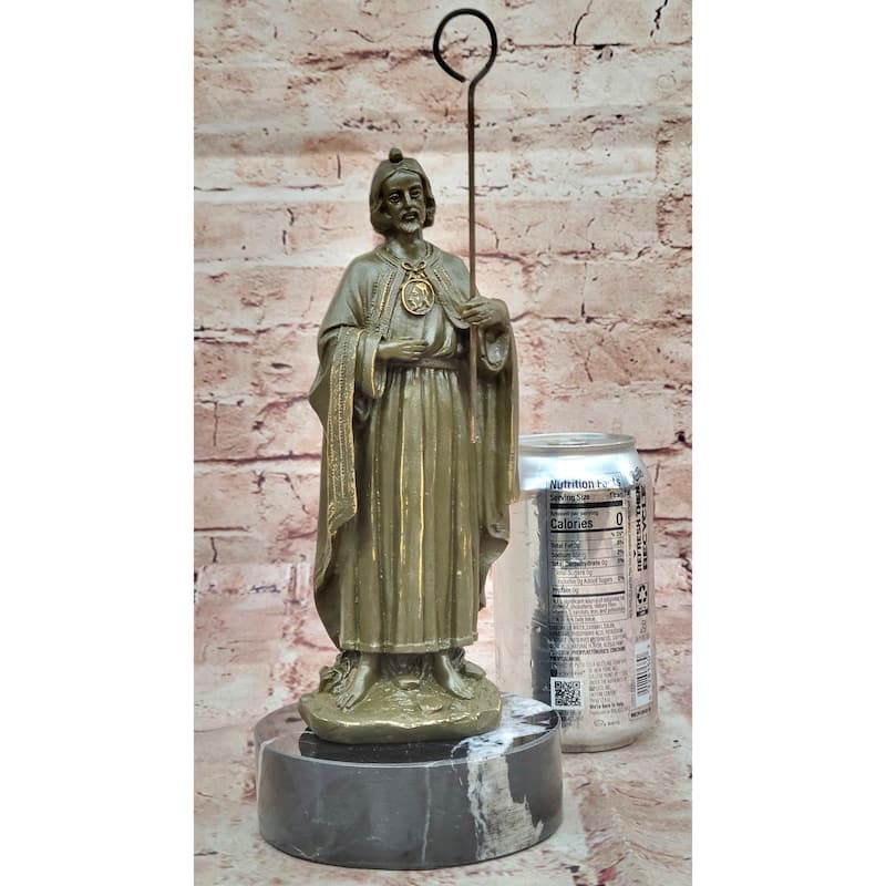 Bronze Saint Jude Sculpture Holding Staff – Religious Art On Marble Base