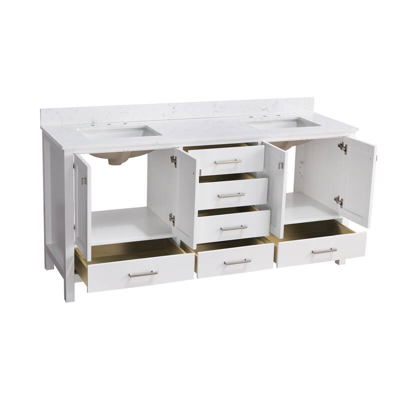 StarrySky 72 inch Undermount Double Sink Bathroom Vanity with Engineered Carrara Marble Top