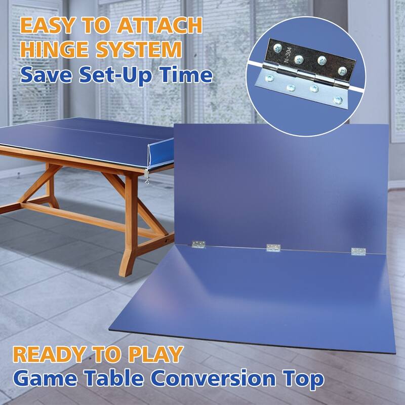 Roomfitters 8ft Blue Mid-Size Ping Pong Conversion Top, Foldable & Portable Table Tennis Top for Indoor Games