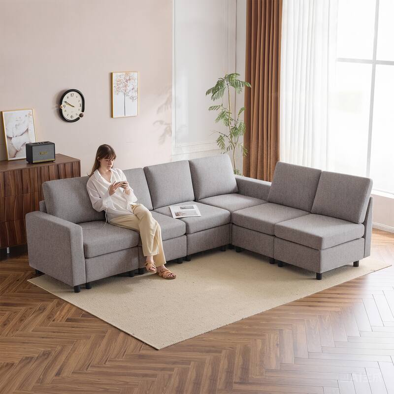 Erommy 6/7-Piece Modular Sectional Sofa – Reversible L-Shaped Couch with Hidden Storage, Space-Saving Living Room Furniture
